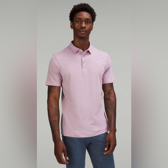 Lululemon Evolution Men’s Polo Shirt Medium Pink Blush Cotton Blend - Picture 1 of 7